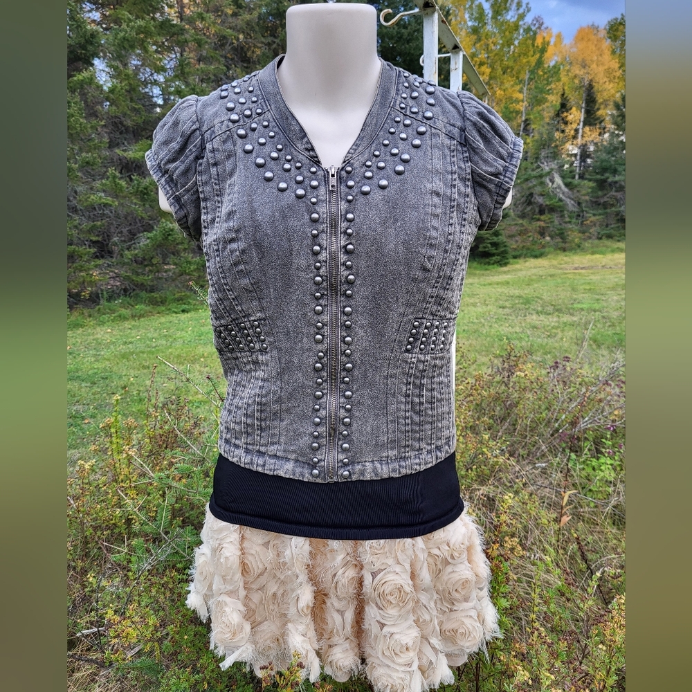 "Rock N Roll Attitude" GUESS Studded Gray Denim Vest